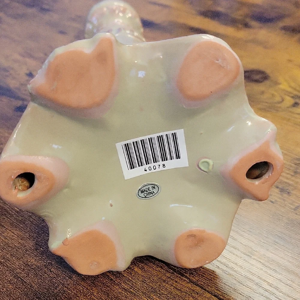 Ornate Candle Holder Accent Ceramic Pale Green Rose Pink